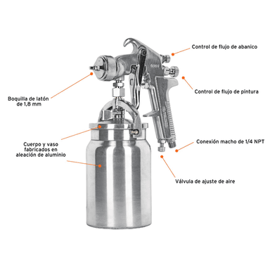 PISTOLA PINTAR TRUPER CF-14085 1 L SUCCION DE ALTA PRESION HVHP 1.8MM - 2