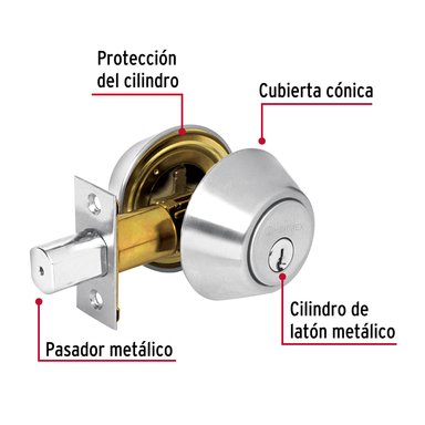 CHAPA CERROJO HERMEX CF-23611 PLATEADO CILINDRICO CROMO MATE - 3
