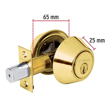 CHAPA CERROJO HERMEX CF-23610 DORADO CILINDRICO LATON BRILLANTE - 2