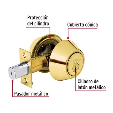 CHAPA CERROJO HERMEX CF-23610 DORADO CILINDRICO LATON BRILLANTE - 3