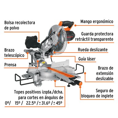 SIERRA INGLETEADORA TELESCOPICA 1800W 10' TRUPER - 2