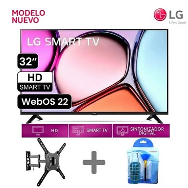 TELEVISOR LG SMART TV 32 HD 32LR600BPSC CON WEBOS Y AI THINQ + RACK MÓVIL PARA TV JP2355-02 Y KIT LIMPIADOR - 1