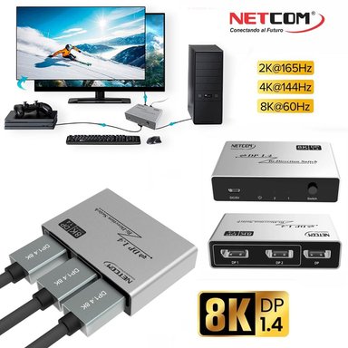 SWITCH 1408A SPLITTER DISPLAYPORT V1.4 BIDIRECCIONAL 8K NETCOM SANTOFA ELECTRONICS - 1