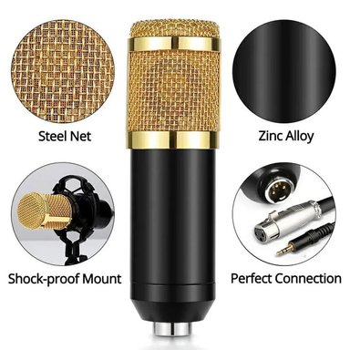 MICRÓFONO CONDESADOR BM800 PROFESIONAL ESTUDIO DE GRABACIÓN PC DORADO SANTOFA ELECTRONICS - 5