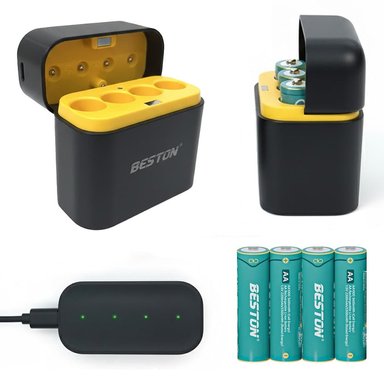 Cargador de pilas baterías AA recargables 4 puestos + 4 baterías AA SANTOFA ELECTRONICS S1995 - 2