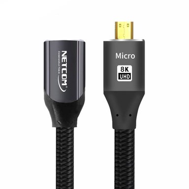 CABLE ADAPTADOR CONVERTIDOR MICRO HDMI A HDMI HEMBRA 8K 60HZ NETCOM 4K 120HZ ALTA VELOCIDAD 48GBPS SANTOFA ELECTRONICS S2059 - 2