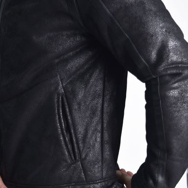 CASACA ECOCUERO CRAQUELADO CUELLO CONVERTIBLE PERFECT FIT ESTILO BIKER SG - 3