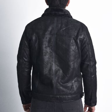 CASACA ECOCUERO CRAQUELADO CUELLO CONVERTIBLE PERFECT FIT ESTILO BIKER SG - 4