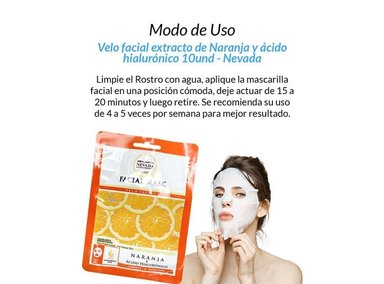 PACK 2 MASCARA FACIAL NEVADA NATURAL PRODUCTS VELO EXTRACTO NARANJA ACIDO HIALURONICO 10 UN - 2