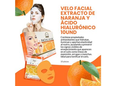 PACK 2 MASCARA FACIAL NEVADA NATURAL PRODUCTS VELO EXTRACTO NARANJA ACIDO HIALURONICO 10 UN - 3