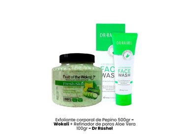 EXFOLIANTE FRUIT OF THE WOKALI AROMÁTICA CUERPO PEPINO 500G + REFINADOR POROS ALOE VERA 100G - 1