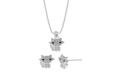 SET DE COLLAR Y ARETES GATO PLATA 925 - 1