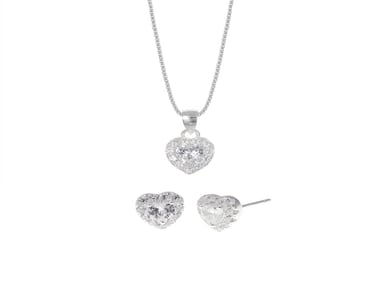 SET DE COLLAR Y ARETES CORAZÓN ROSETA PLATA 925 - 1
