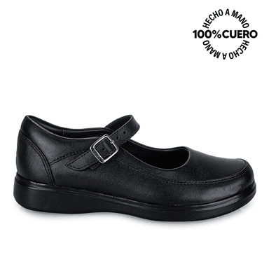 ZAPATOS ESCOLARES NIÑA VIALE CUERO NEGRO MANA-057 BALLERINA CASUAL RABBIT - 1