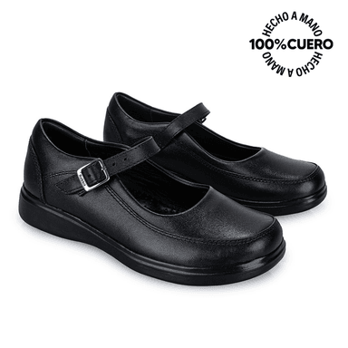 ZAPATOS ESCOLARES NIÑA VIALE CUERO NEGRO MANA-057 BALLERINA CASUAL RABBIT - 4