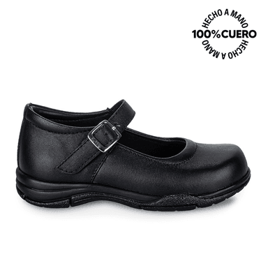 ZAPATOS ESCOLARES NIÑA RABBIT CUERO NEGRO ANGELA-009 REINA CASUAL - 1