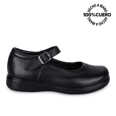 ZAPATOS ESCOLARES NIÑA VIALE CUERO NEGRO MANA-055 BALLERINA CASUAL RABBIT - 1