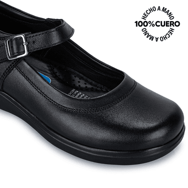 ZAPATOS ESCOLARES NIÑA VIALE CUERO NEGRO MANA-055 BALLERINA CASUAL RABBIT - 3
