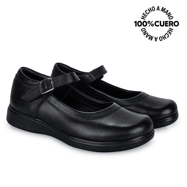 ZAPATOS ESCOLARES NIÑA VIALE CUERO NEGRO MANA-055 BALLERINA CASUAL RABBIT - 4
