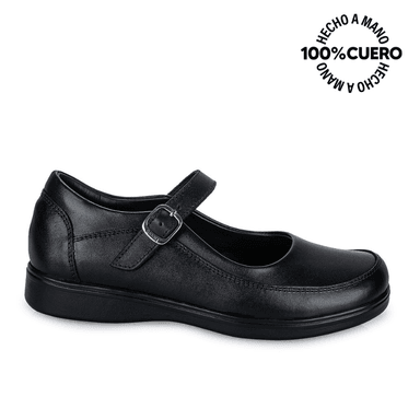 ZAPATOS ESCOLARES NIÑA VIALE CUERO NEGRO MANA-058 BALLERINA CASUAL RABBIT - 1