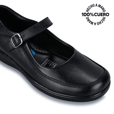 ZAPATOS ESCOLARES NIÑA VIALE CUERO NEGRO MANA-058 BALLERINA CASUAL RABBIT - 3