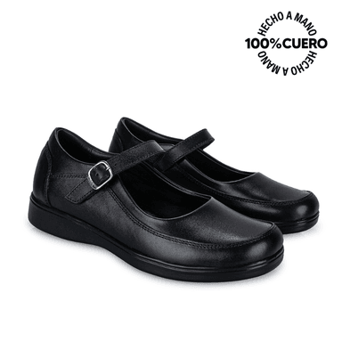 ZAPATOS ESCOLARES NIÑA VIALE CUERO NEGRO MANA-058 BALLERINA CASUAL RABBIT - 4