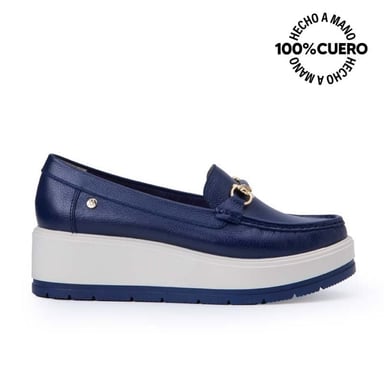 ZAPATO MOCASÍN CASUAL INFORMAL DENI-2517 AZUL VIALE CUERO - 1
