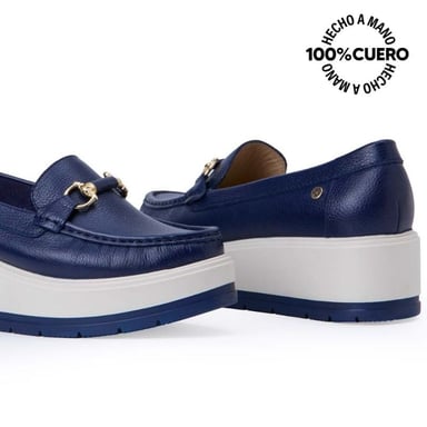 ZAPATO MOCASÍN CASUAL INFORMAL DENI-2517 AZUL VIALE CUERO - 2