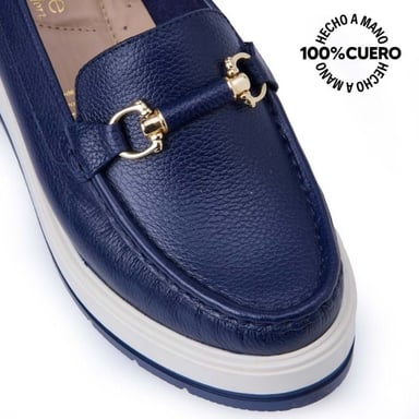 ZAPATO MOCASÍN CASUAL INFORMAL DENI-2517 AZUL VIALE CUERO - 3