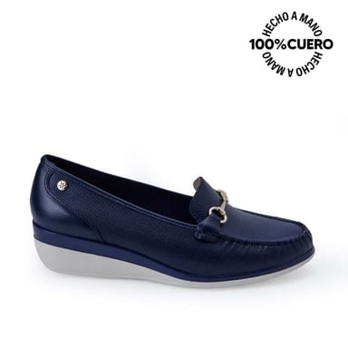 ZAPATO MOCASÍN CASUAL INFORMAL DENI-2516 AZUL VIALE CUERO - 1