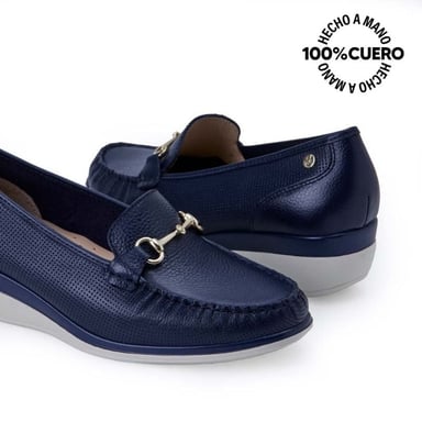ZAPATO MOCASÍN CASUAL INFORMAL DENI-2516 AZUL VIALE CUERO - 2