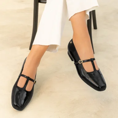 ZAPATO BALLERINA CASUAL ALE-2653 NEGRO CUERO VIALE - 1
