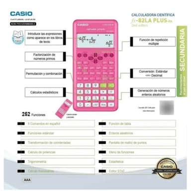CALCULADORA CIENTÍFICA CASIO 2DA EDICIÓN FX-82LA PLUS ROSADO - 4
