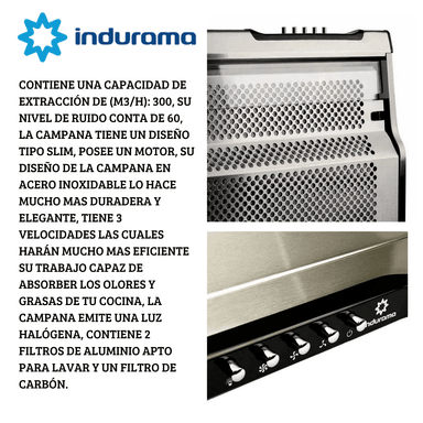 CAMPANA INDURAMA EXTRACTORA 3VELOCIDADES CEI-602CRP 60CM - 3