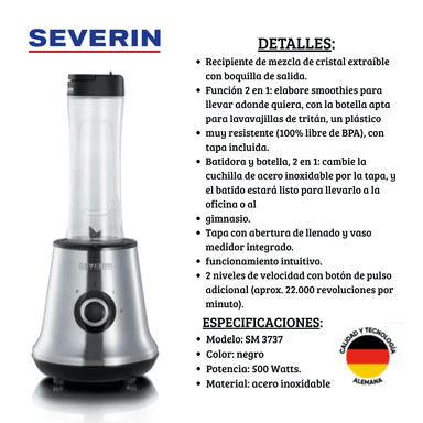 BATIDORA MANO SEVERIN SM 3737 VASO CON SMOOTHIE MIX Y GO - 4