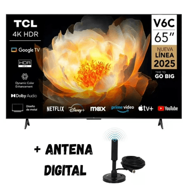 TELEVISOR TCL 65” UHD 4K GOOGLE TV SMART TV 65V6C (2025) + ANTENA DIGITAL - 1