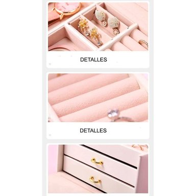 JOYERO BEIGE MALETÍN ORGANIZADOR DE COLLAR ARETES ANILLOS 3 PISOS - 3