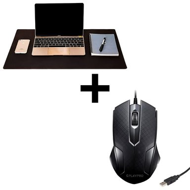 MOUSE ERGONÓMICO USB PC LAPTOP COMPUTADORA NEGRO PLAYPRO TYM350006 + MOUSEPAD PARA ESCRITORIO DREIZT MARRÓN - 1