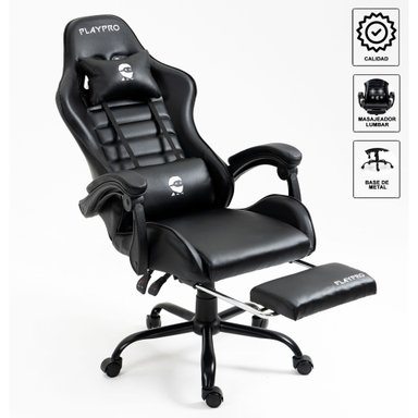 SILLA GAMER CON MASAJEADOR LUMBAR PLAYPRO X1 NEGRO BASE DE METAL - 3