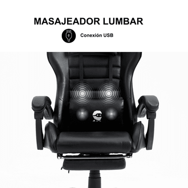 SILLA GAMER CON MASAJEADOR LUMBAR PLAYPRO X1 NEGRO BASE DE METAL - 6