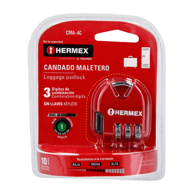CANDADO MALETA MOCHILA CON CLAVE HERMEX CMA-4C - 3