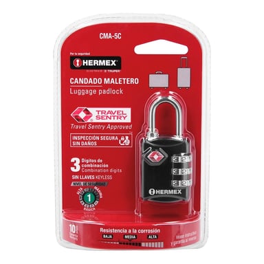 CANDADO HERMEX CMA-5C ACERO NEGRO MALETERO 27MM - 2