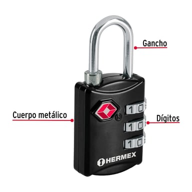 CANDADO HERMEX CMA-5C ACERO NEGRO MALETERO 27MM - 3
