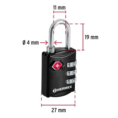 CANDADO HERMEX CMA-5C ACERO NEGRO MALETERO 27MM - 4