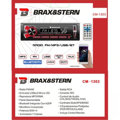 AUTORADIO CM-1303 BLUETOOTH AUX DESMONTABLE USBX2 7 COLORES BRAXYSTERN - 4