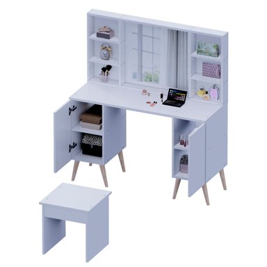 TOCADOR MOVENDA MUEBLES ZAFIRO BLANCO CON ESPEJO Y BANQUETA 2 PUERTAS - 3