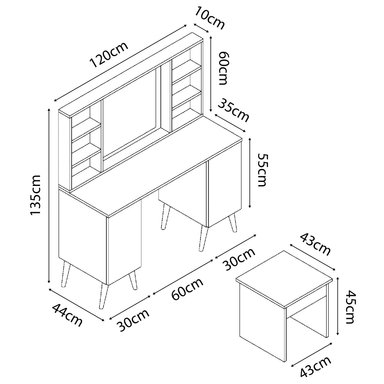 TOCADOR MOVENDA MUEBLES ZAFIRO BLANCO CON ESPEJO Y BANQUETA 2 PUERTAS - 5