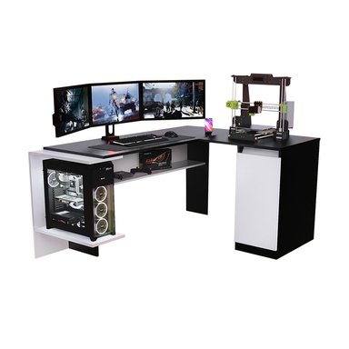 ESCRITORIO GAMER MOVENDA MUEBLES GAMER NR03 106 CM X 140 CM NEGRO/ BLANCO EN L NR 03 1 PUERTA - 2