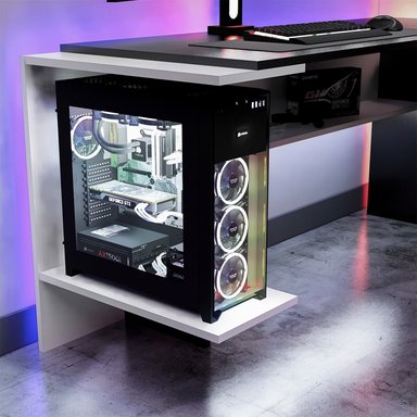 ESCRITORIO GAMER MOVENDA MUEBLES GAMER NR03 106 CM X 140 CM NEGRO/ BLANCO EN L NR 03 1 PUERTA - 3