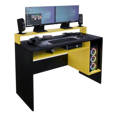 ESCRITORIO GAMER NR 07 120CM MOVENDA NEGRO CON AMARILLO - 4